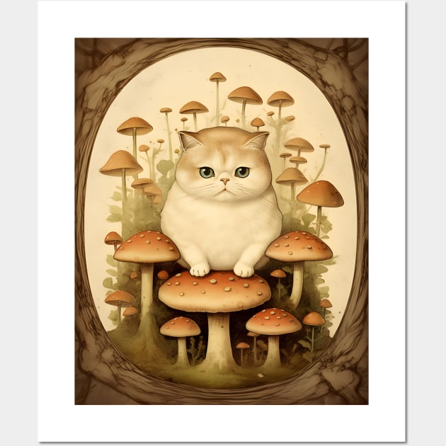 Feline Forest Fungi: Whimsical Adventures of Cats and Mushrooms Wall Art by KittyStampedeCo